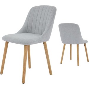 Dining Chairs Set of 2,Modern Fabric Upholstered Kitchen Chairs with Solid Oak Legs - 1 of 4