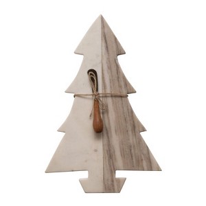 Creative Co-Op - Tree Cutting Board with Knife - Table Decor - White - Case of 6 - 1 of 1