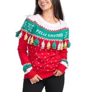 Tipsy Elves Feliz Navidad Tassel Ugly Christmas Sweater - Funny Ugly Christmas Sweater for Holiday Party - 1 of 2