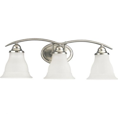 Trinity Brushed Nickel 3-Light Vanity Fixture with Etched Glass Shades