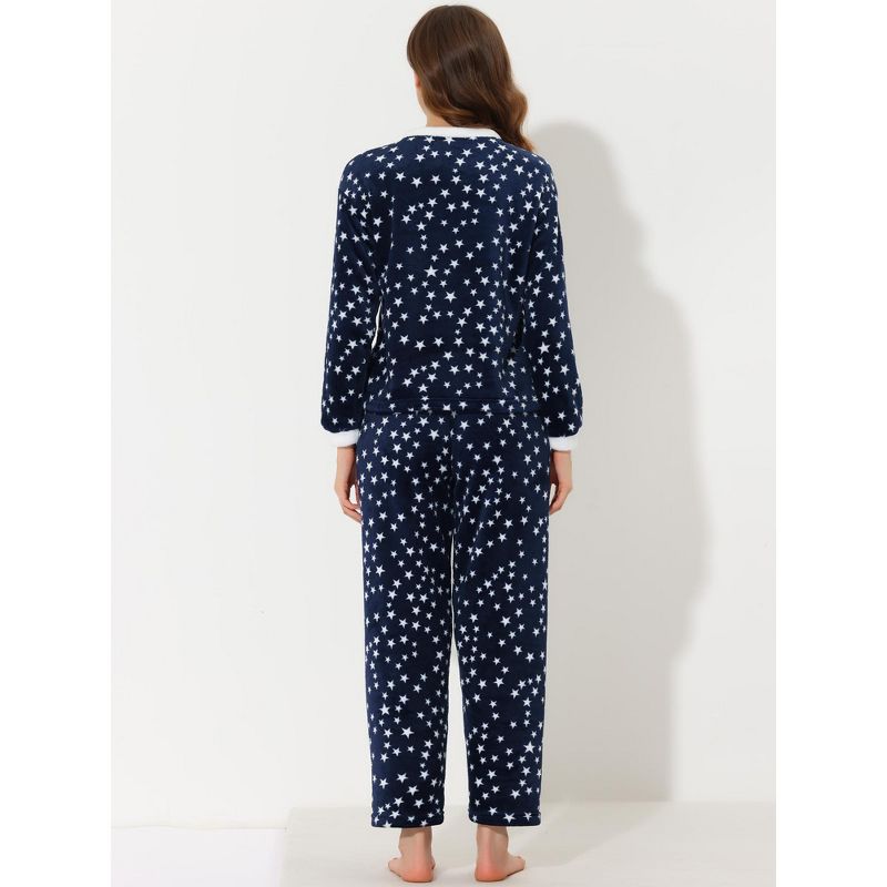 cheibear Womens Flannel Pajama Sets Winter Cute Printed Long Sleeve Nightwear Lounge Sleepwear, 3 of 6