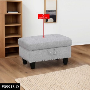 AndMakers 28.5 in. W Light Gray Flannel Polyester Blend Rectangle Ottoman with Storage and Decorative Copper Nails - 1 of 4