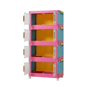 Gulches 4-Tier Folding Storage Cabinet - Happy Color Collapsible Organizer with Magnetic Door & Wheels for Home, Dorm & Office - 1 of 4