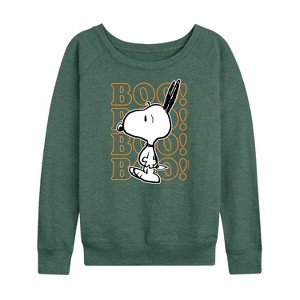 Women's - Peanuts - Boo Snoopy Scared Lightweight French Terry Wide Neck Long Sleeve Shirt - 1 of 4