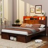 Kumasinova Farmhouse Bed Frame with Storage Headboard,LED Lights and Charging Station,Platform Bed with Steel Slats,1200lbs Max - 2 of 4