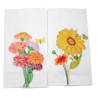 BUTTERFLIES Flowers Floral & Aqua Ribbed Microfiber Kitchen Towels 16x19