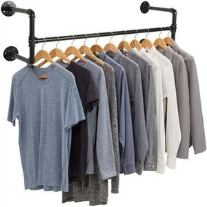 Artloge Heavy Duty Industrial Pipe Clothes Rack Wall Mount Garment Closet Storage Rack Hanging Rail Iron Pipe Organiser Hold up 43 Hangers for Home - 1 of 4