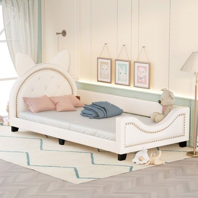 NicBex Twin Size Daybed 80.3"L Modern Wooden Bed Frame with Ears Shaped Headboard and Cushions for Bedroom, Living Room, No Box Spring Required