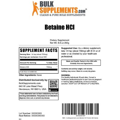 BulkSupplements Betaine HCl Powder