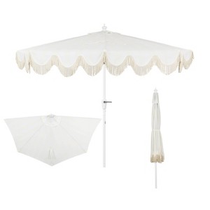 JONATHAN Y Beverly 9 ft. Designer Classic Scalloped Fringe Half Market Patio Umbrella with Crank, Push Button Tilt and UV Protection - 1 of 4