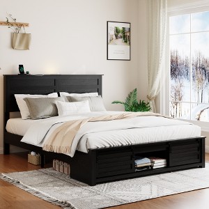 KTMBDW Full/Queen Size Bed Frame, Rustic Vintage Platform Bed Frame with Wood Headboard and Footboard, 12 Wood Slats Support, No Box Spring Needed - 1 of 4