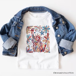 Patriotic Statue of Liberty and Fireworks T-Shirt, Festive 4th of July Tee White M - 1 of 4