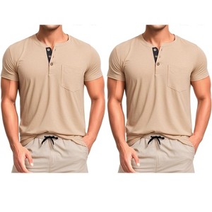 INSPIRE CHIC Men's Casual Summer Short Sleeves Button Basic Henley T-Shirts 2 Packs - 1 of 4