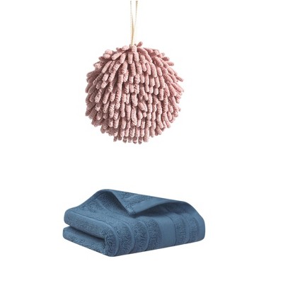 REGALWOVEN Absorbent Quick Drying Solid Decorative Hand Towels for Bathroom 14" x 30"/6" x 6" 2 Pcs