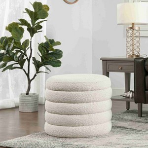 CAVINAS Round Storage Ottoman Bench,Upholstered Ottoman with Removable Lid for Living Room,Bedroom,Black/White/Green - 1 of 4