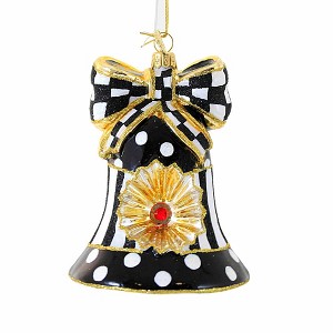 Huras Family 4.5 Inch Black And White Delight Bell Hand Painted Modern Vintage Style Tree Ornaments - 1 of 3