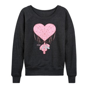 Women's - Marvel - Spider-man Valentine Heart Web Lightweight French Terry Wide Neck Long Sleeve Shirt - 1 of 4