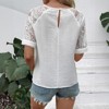 Womens Lace Tops  with Keyhole Back Elegant Textured Blouse Tops Lace Patchwork Tops - 2 of 4
