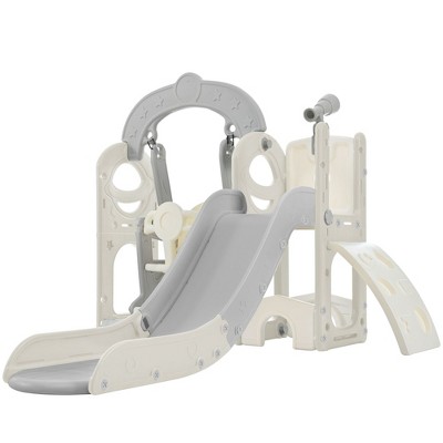 VYNXARIA 5 - in - 1 Gray - Hued Self - Standing Toddler Climbing Slide & Swing Set with Telescope