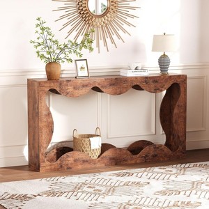 TackView 63''Farmhouse Scalloped Console Table,Narrow Wood Sofa Table Behind Couch with Storage,for Home Office - 1 of 4