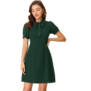 INSPIRE CHIC Women's Bow Tie Keyhole Neck Puff Sleeve Elegant Work Dress - 1 of 4