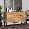 Sawyer Wood and Metal 6 Drawer Storage Cabinet with Natural Rattan Oak Brown/Black - Baxton Studio: Mid-Century Credenza - 4 of 4
