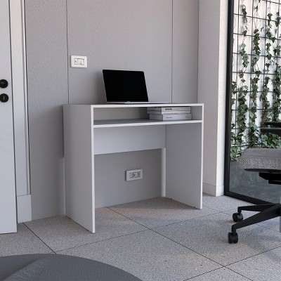 INFURNIC Writing Desk Minimalist Desk with Open Shelf for Storage and Space-Saving Design Easy to Assemble, White, 16.5"*35.1"*30.6"