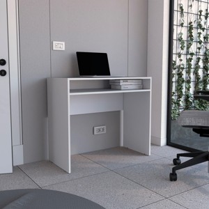 INFURNIC Writing Desk Minimalist Desk with Open Shelf for Storage and Space-Saving Design Easy to Assemble, White, 16.5"*35.1"*30.6" - 1 of 4