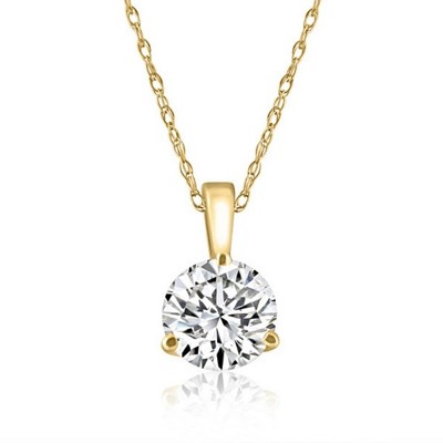 Pompeii3 VS 1Ct Round Moissanite 3-Prong Martini Solitaire Pendant 14k Yellow Gold