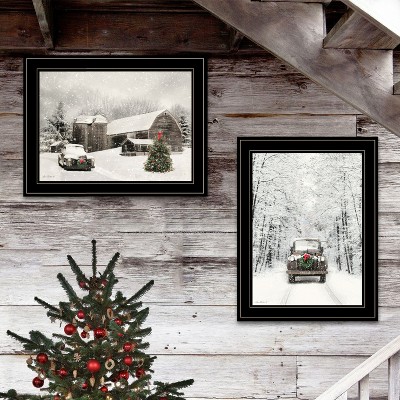 YOOCOZZ Christmas Trendy Decoration Set, Xmas Wall Decor, "Antique Christmas" 2-Piece Vignette by Lori Deiter, Ready to Hang Framed Print, Black Frame