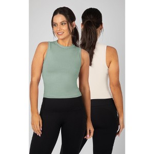 Yogalicious Womens 2 Pack Airlite Melissa Mock Neck Crop Tank - 1 of 4