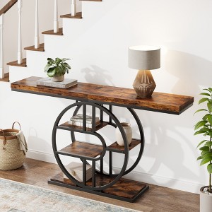 55'' Console Table for Entryway, Industrial Sofa Table, 5-Tier Accent Table with Circle Storage Shelves for Living Room, Hallway - 1 of 4
