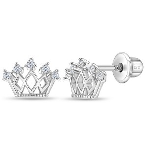 Girl's 5 Point CZ Crown Screw Back Sterling Silver Earrings - In Season Jewelry - 1 of 4