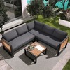 YOOCOZZ 4-Piece L-Shaped Patio Conservation Set - Wood & Metal Sectional with Coffee Table - 3 of 4