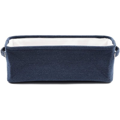 Dark Blue Jute Fabric Storage Bin Basket Box Container Cubes Organizer with Handles Rectangular 16"x6"x5.25"