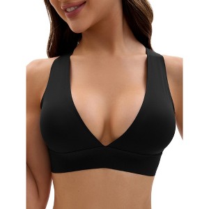INSPIRE CHIC Women's Deep V Bralette Wirefree T-Shirt Seamless Comfortable Plunge Bras - 1 of 4