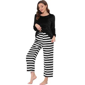 Cheibear Womens Sleepwear Flannel Lounge With Stripped Pants Winter Long  Sleeve Pajama Set Black X-large : Target