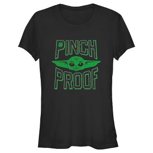 Juniors Womens Star Wars: The Mandalorian St. Patrick's Day Grogu Pinch Proof T-Shirt - 1 of 4