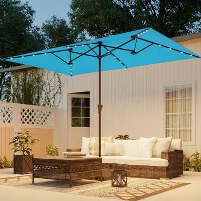 Sonkuki 11x7FT Solar-powered Double-Sided Patio Umbrella with Large Canopy Outdoor Table Umbrella for Garden, deck and pool