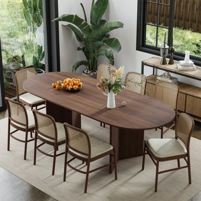 PexFix 79" x 33.5" Solid Wood Farmhouse Dining Table with V-Shaped Legs and Oval Wood Top for Modern Dining Rooms & Family Gatherings Walnut