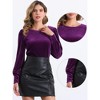 INSPIRE CHIC Women's Velvet Casual Round Neck Puff Long Sleeve Blouse - 2 of 4