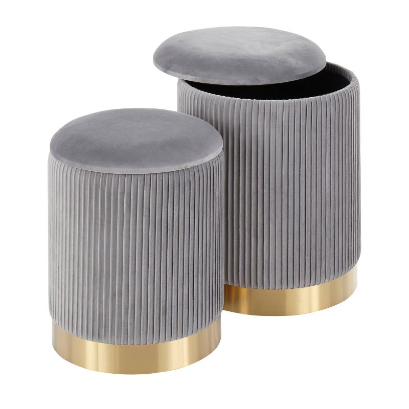 Marla Contemporary Nesting Pleated Ottomans Gold/Gray - LumiSource, 5 of 15
