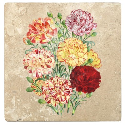 Christmas by Krebs Set of 4 Yellow and Red Carnation Flower Bouquet Square Coasters 4"