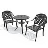 3-Piece Cast Aluminum Outdoor Dining Set: Round Table, Stackable Chairs & Red Cushions - All-Weather Patio Furniture for Your Backyard - 3 of 4