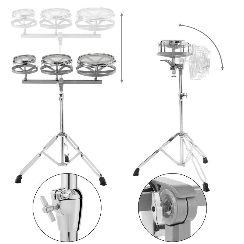 Ashthorpe Roto Tom Drum Set - 6", 8", 10" Toms with Remo Drumheads - Includes Adjustable Stand, 4 of 8