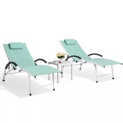 4pk Outdoor Aluminum 5 Position Adjustable Lounge Chairs with Covered Headrests - Light Green - Crestlive Products