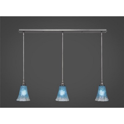Toltec Lighting Any 3 - Light Chandelier in  Brushed Nickel with 5.5" Fluted Teal Crystal  Shade