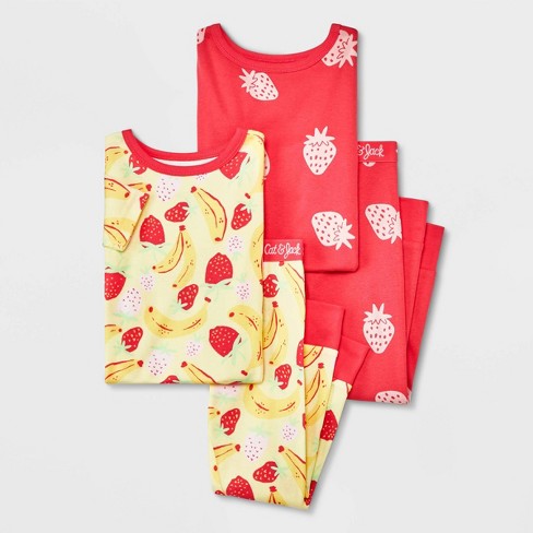 Toddler Girls' 4pc Bananas & Strawberries Printed Pajama Set - Cat