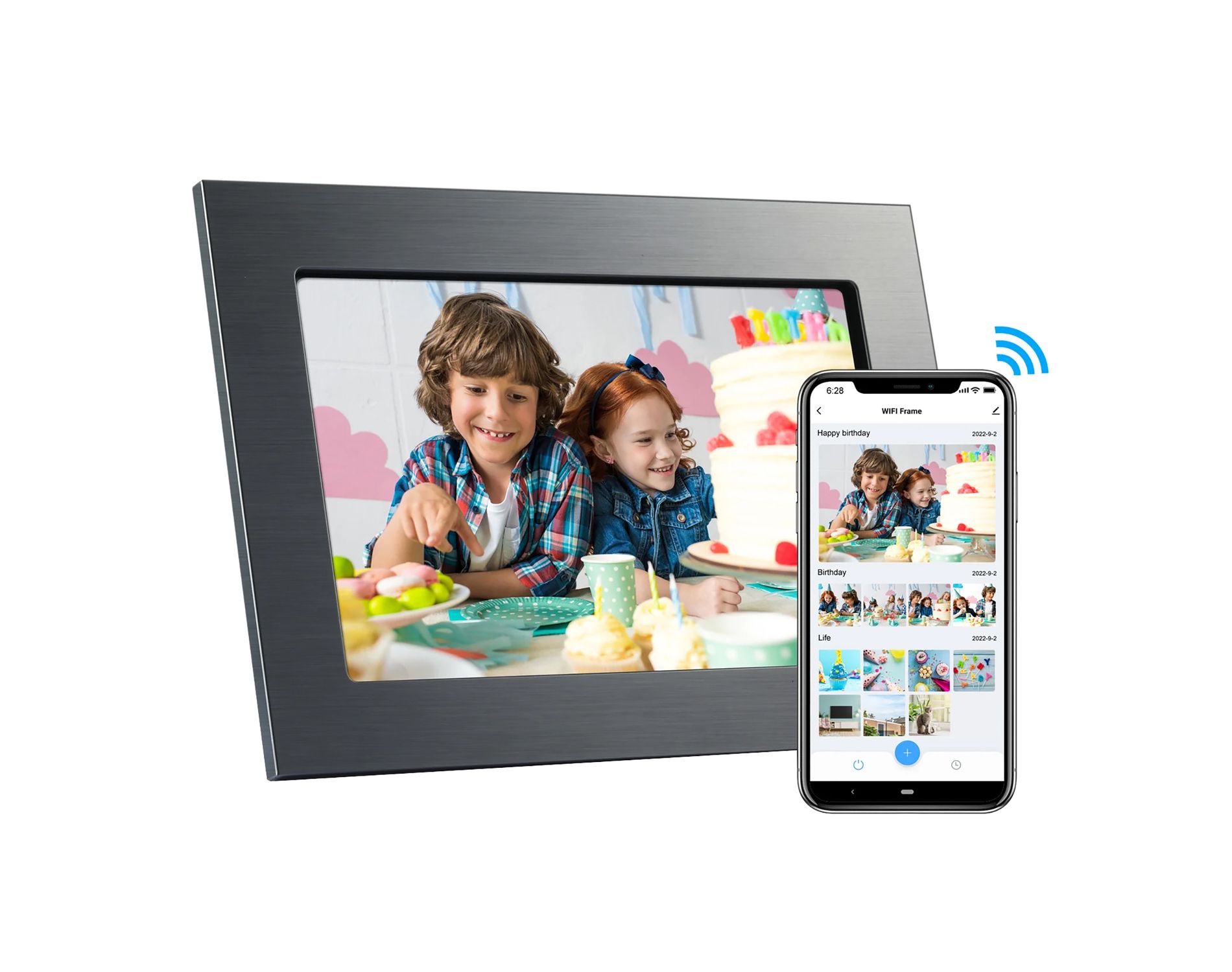 eco4life 10.1-In. Wi-Fi® Digital Photo Frame with Photos/Video Sharing and Touch Screen, Metal Frame, CPF1033 in Gray