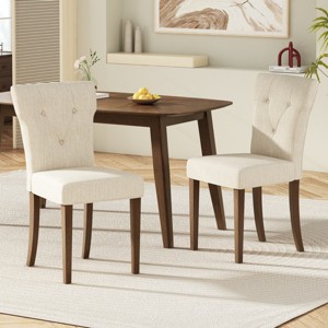 Coolbibila Modern Beige Linen Fabric Upholstered Parsons Dining Chairs,High Back Button Tufted Padded Dining Room Chair,Wooden Kitchen Chair - 1 of 4